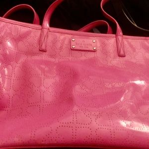 Kate Spade tote! Hot Pink shade with hearts is Perfect for Valentine month